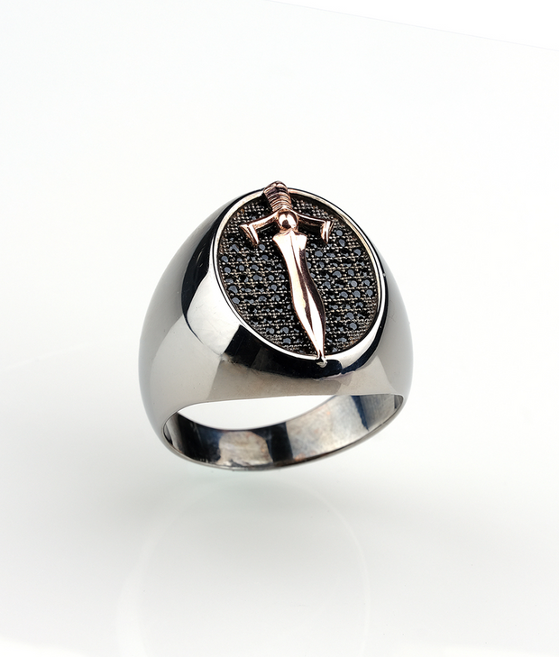 Men's Oval Signet Ring with Sword