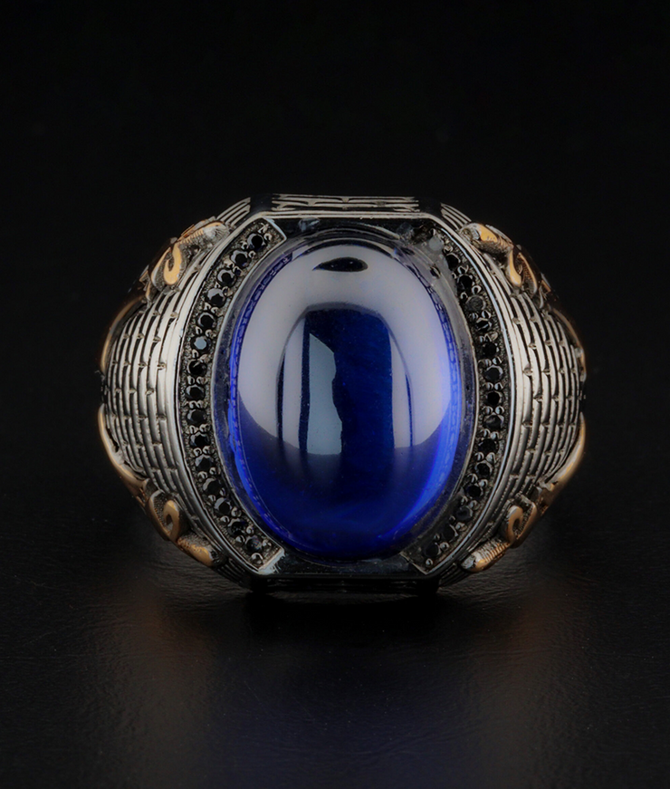 Men's Ring with Blue Stone and Sword