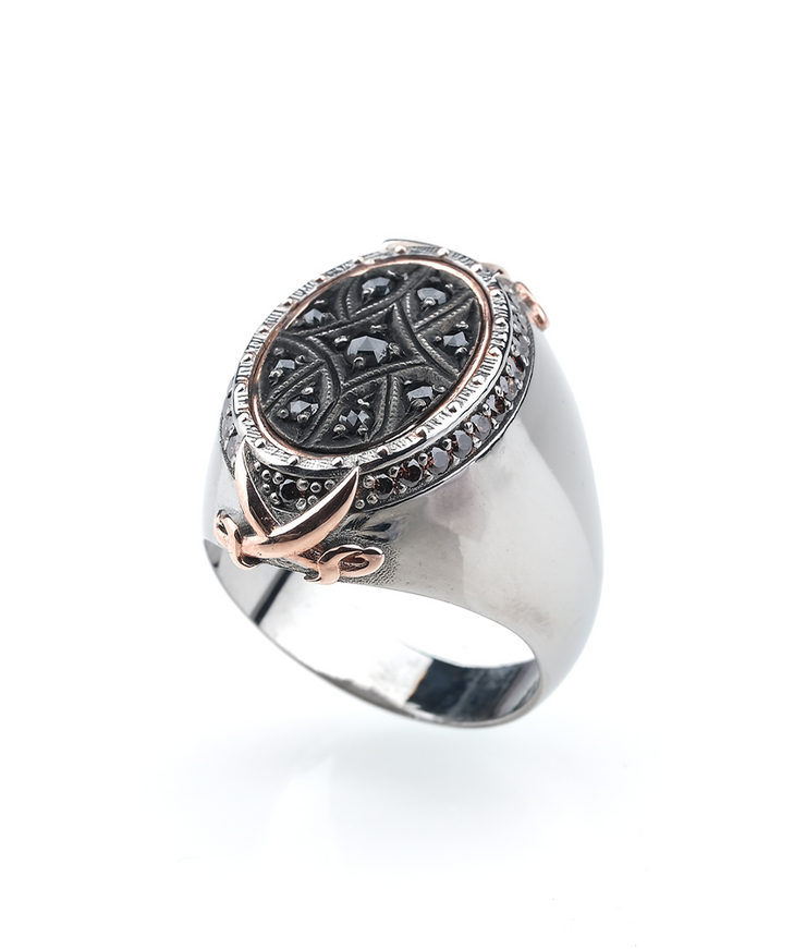 Men's Oval Signet Ring with Black CZ