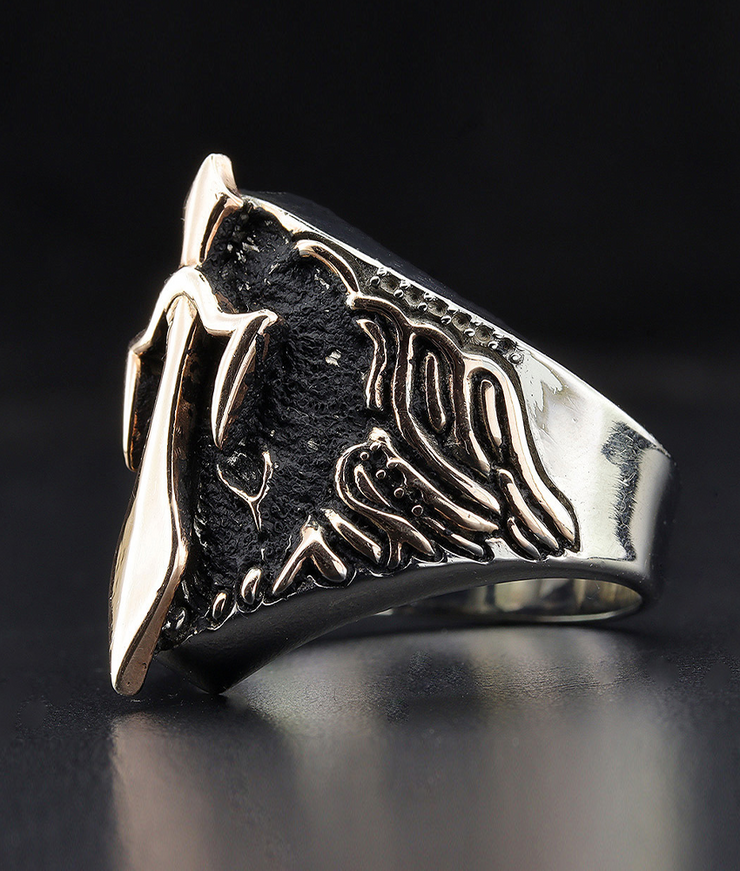 Men's Ring with Sword Details, Sterling Silver