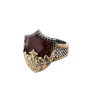 Mens Sterling Silver Red Stone Ring, Badr Battle