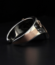 Men's Sterling Silver and Solid Gold Ring Sword Ring with Black Diamonds