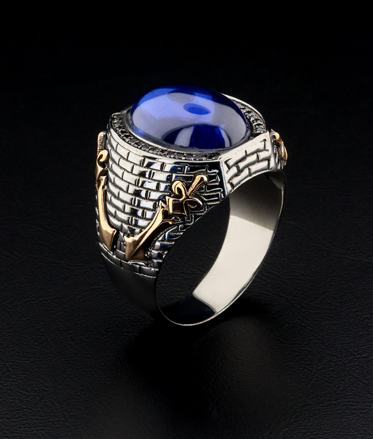 Men's Ring with Blue Stone and Sword