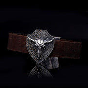 Men’s Sterling Silver Bull with Leather Bracelet