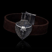 Men’s Sterling Silver Bull with Leather Bracelet