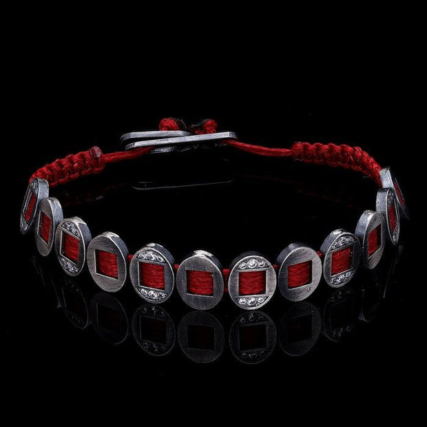 Men’s Sterling Silver Red Oval Macrame Bracelet