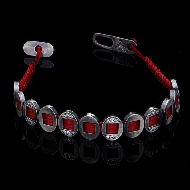 Men’s Sterling Silver Red Oval Macrame Bracelet