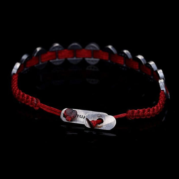 Men’s Sterling Silver Red Oval Macrame Bracelet