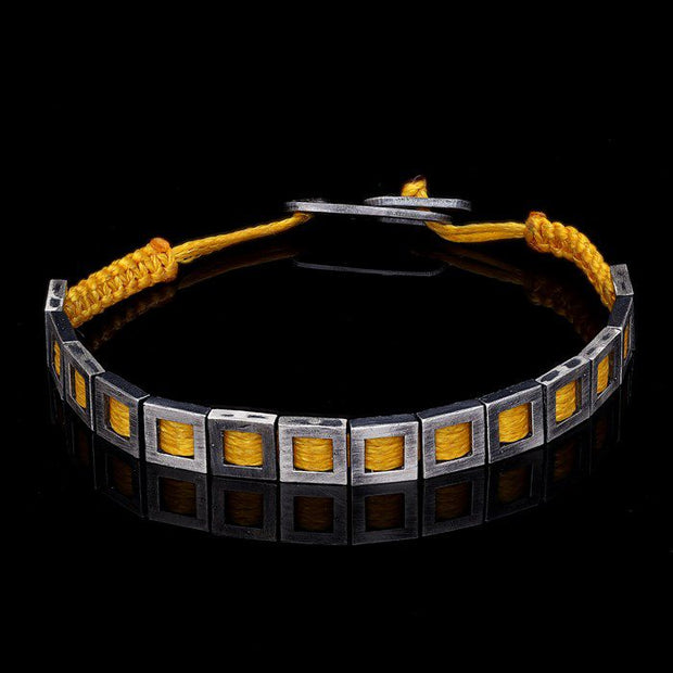 Men’s Sterling Silver Orange Square Macrame Bracelet