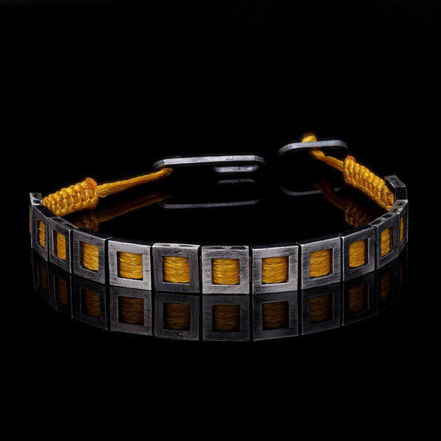 Men’s Sterling Silver Orange Square Macrame Bracelet