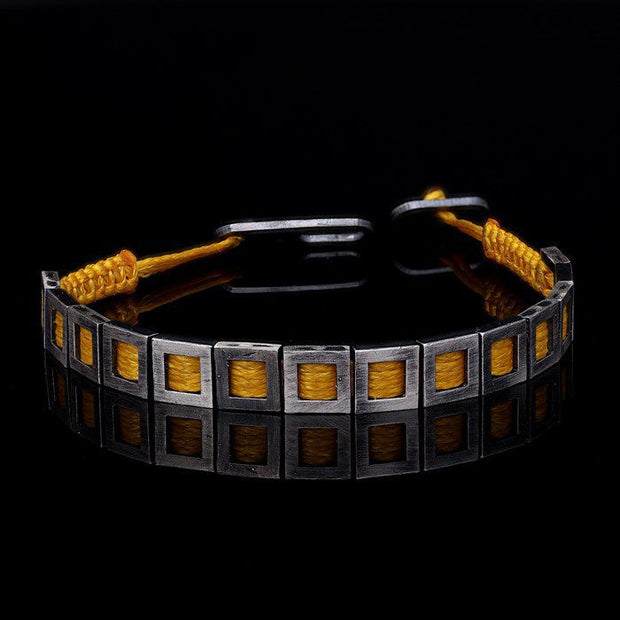 Men’s Sterling Silver Orange Square Macrame Bracelet