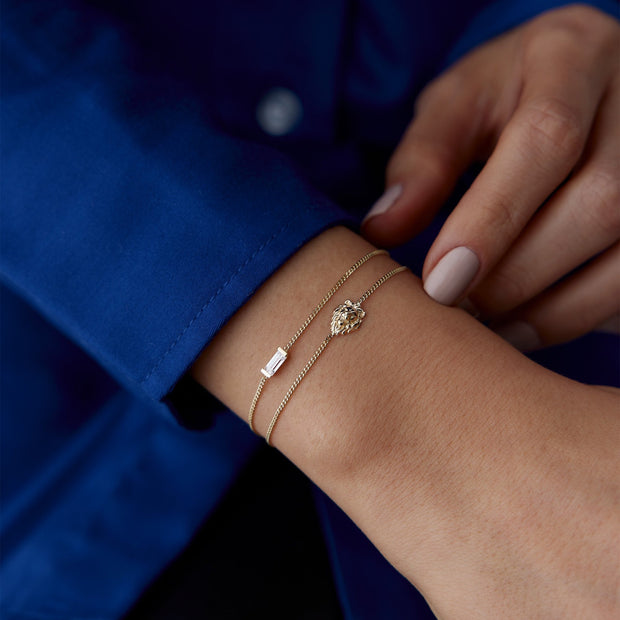 14k Gold Lion and Baguette Bracelet, 14k Solid Gold Bracelet, Gold Bracelet for women, Solid Gold Bracelet