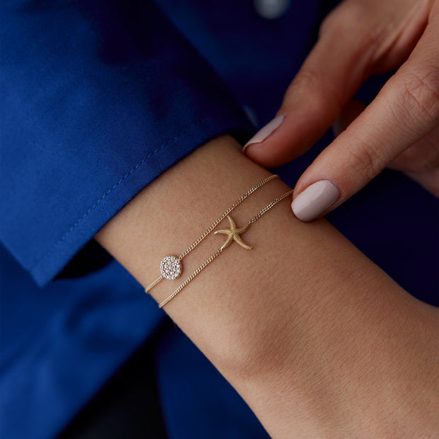 14k Gold Starfish and Flower Stone Bracelet, 14k Solid Gold Bracelet, Gold Bracelet for women, Solid Gold Bracelet