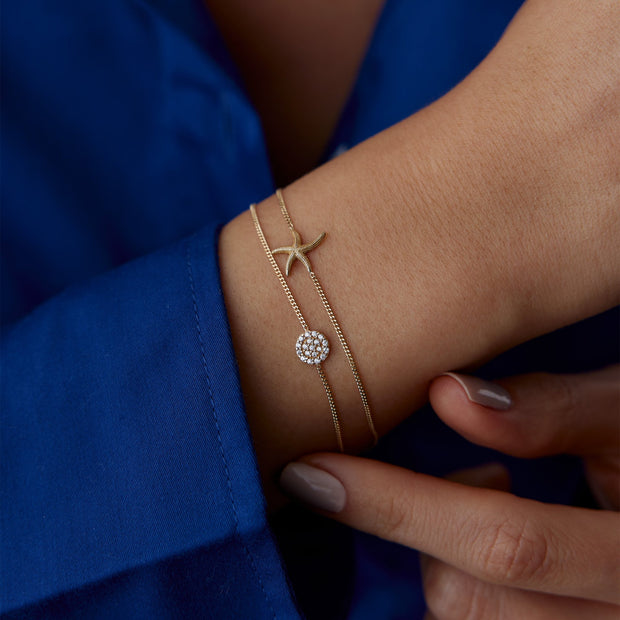 14k Gold Starfish and Flower Stone Bracelet, 14k Solid Gold Bracelet, Gold Bracelet for women, Solid Gold Bracelet