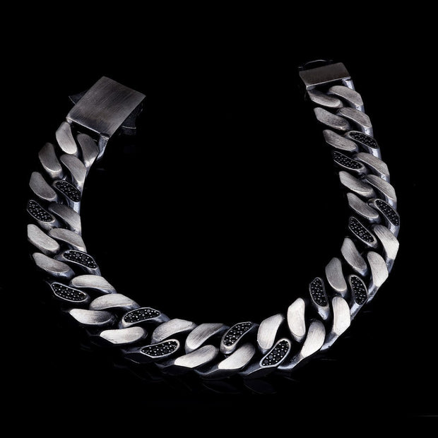 Men’s Sterling Silver Black Stone Gourmet Bracelet