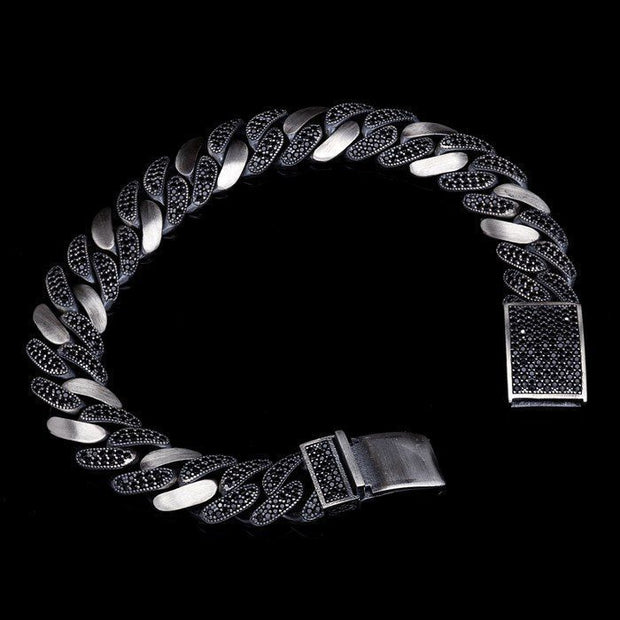 Men’s Sterling Silver Locked Detail Stone Bracelet