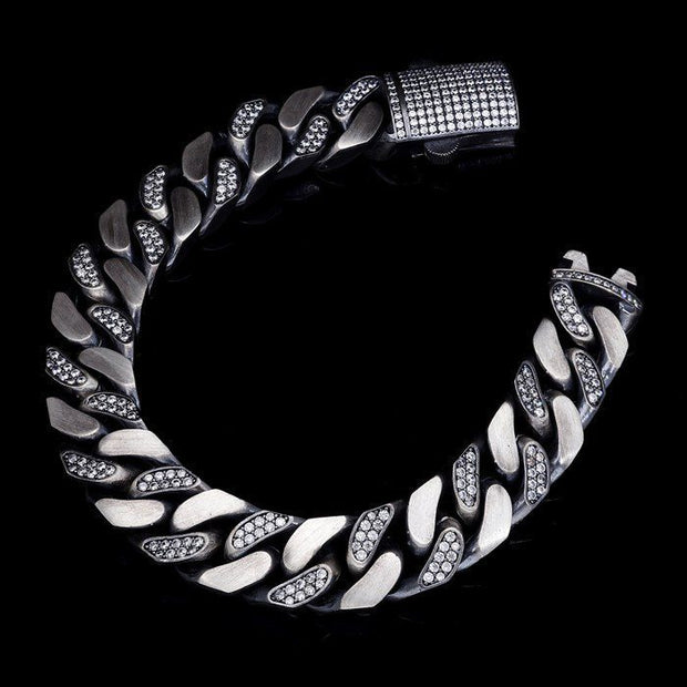 Men’s Sterling Silver Locked Detail Stone Gourmet Bracelet
