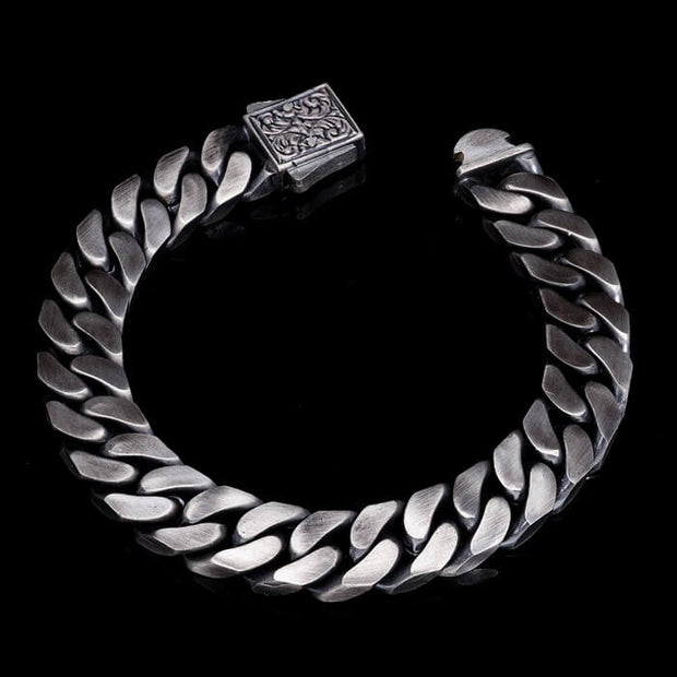 Men’s Sterling Silver Locked Detail Cuban Chain Bracelet