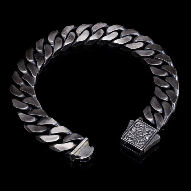 Men’s Sterling Silver Locked Detail Cuban Chain Bracelet