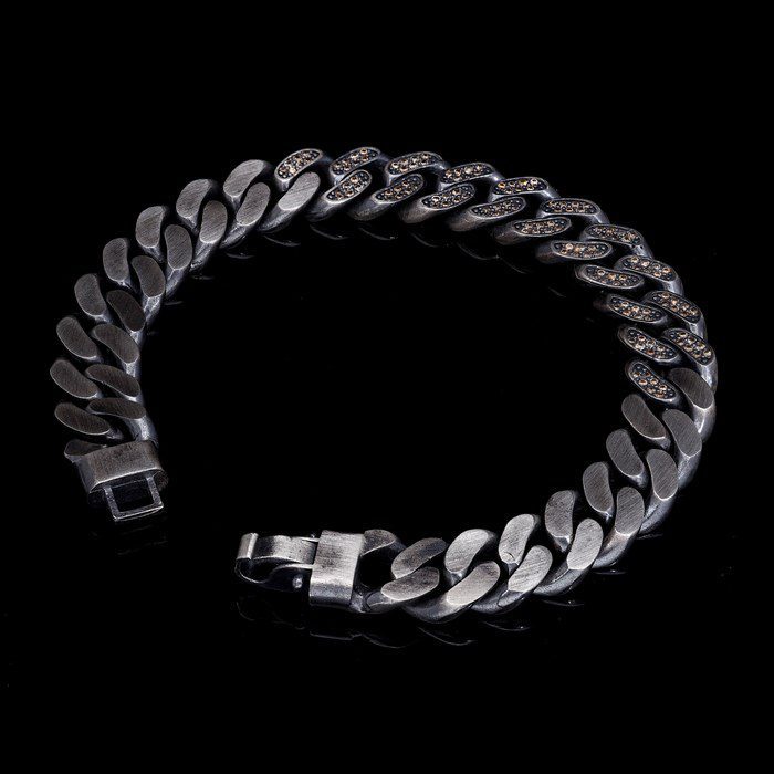 Men’s Sterling Silver Champagne Stone Cuban Chain Bracelet