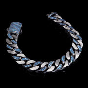 Men’s Sterling Silver Locked Detail Stone Cuban Chain Bracelet