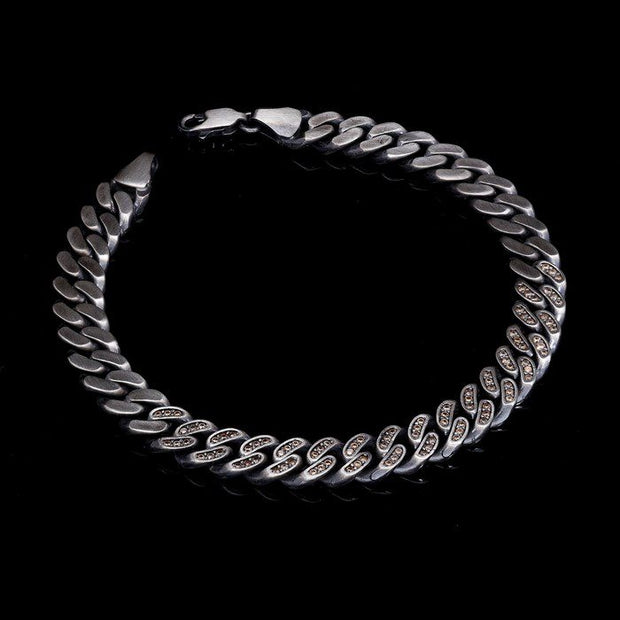 Men’s Sterling Silver Champagne Stone Cuban Chain Bracelet