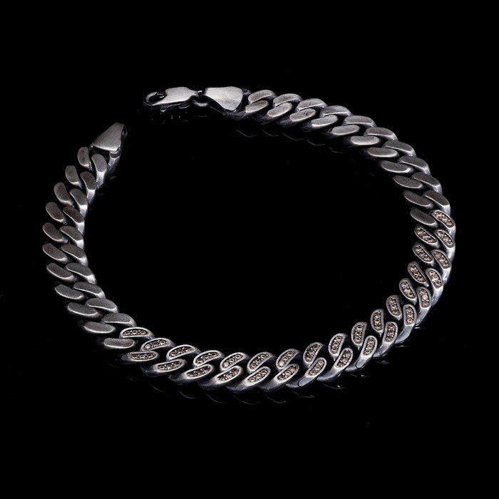 Men’s Sterling Silver Champagne Stone Cuban Chain Bracelet