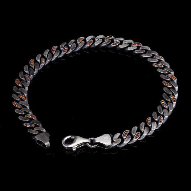 Men’s Sterling Silver Coral Cuban Chain Bracelet