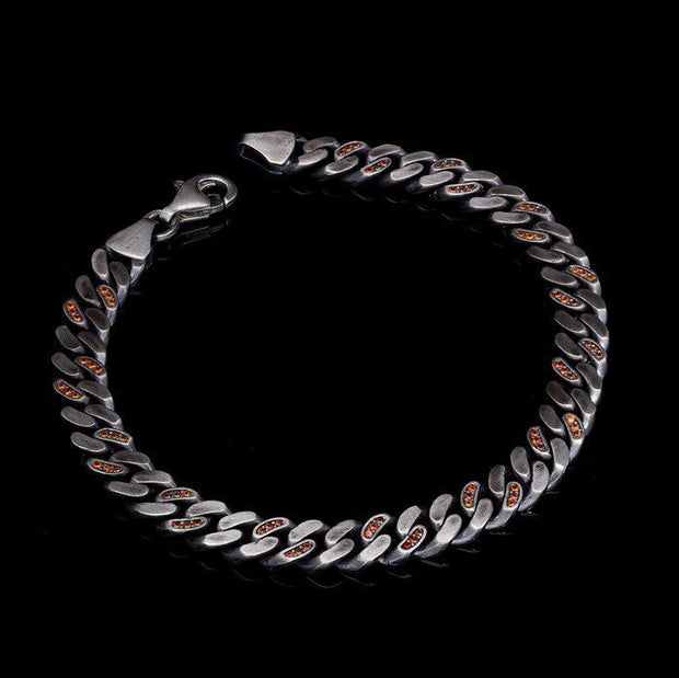 Men’s Sterling Silver Coral Cuban Chain Bracelet