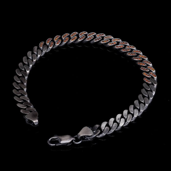 Men’s Sterling Silver Coral Cuban Chain Bracelet