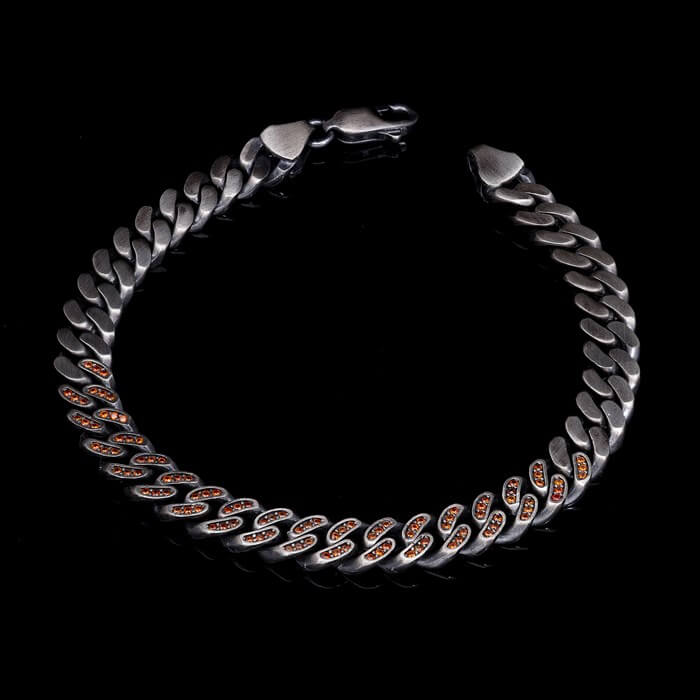 Men’s Sterling Silver Coral Cuban Chain Bracelet