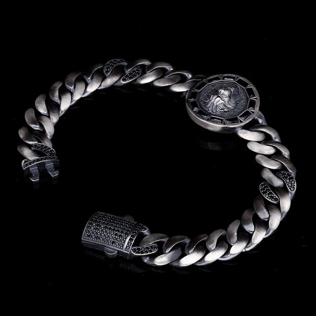 Men’s Sterling Silver Black Baget Stone Lion Bracelet