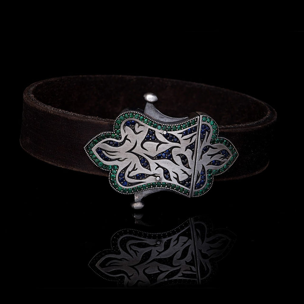Men’s Sterling Silver Embroidered Leather Bracelet