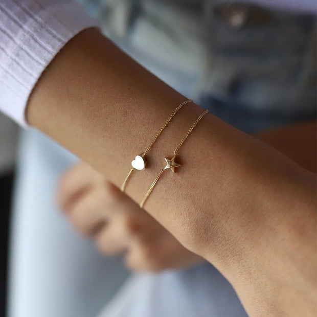 14k Gold Heart Star Bracelet, 14k Solid Gold Bracelet, Gold Bracelet for women, Solid Gold Bracelet
