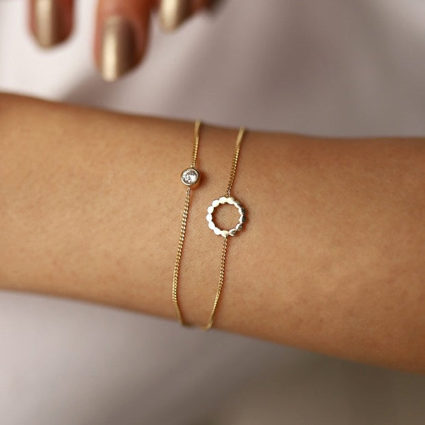14k Gold Ring Stone Double Bracelet, 14k Solid Gold Bracelet, Gold Bracelet for women, Solid Gold Bracelet