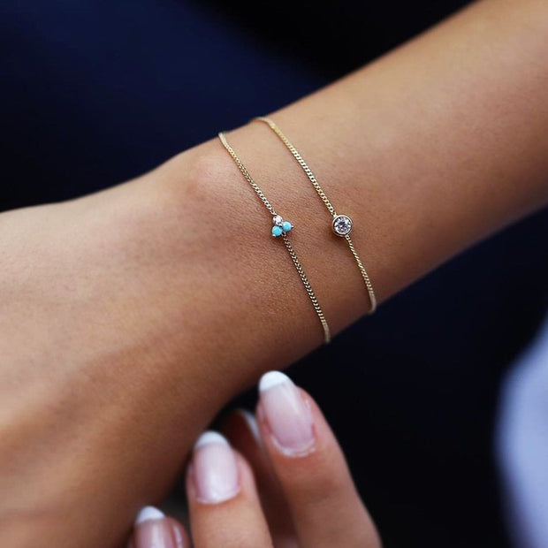 14k Gold Üçtaş and Solitaire Double Bracelet, 14k Solid Gold Bracelet, Gold Bracelet for women, Solid Gold Bracelet