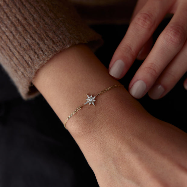 14k Gold Pole Star Bracelet with Stone, 14k Solid Gold Bracelet, Gold Bracelet for women, Solid Gold Bracelet