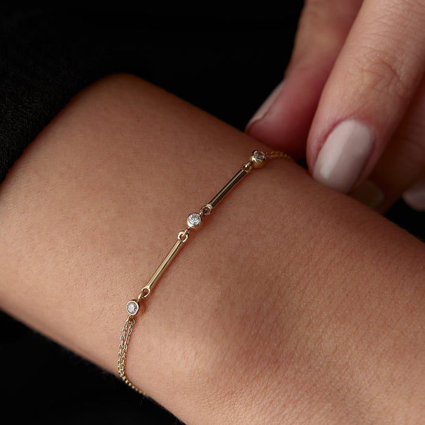 14k Gold Stone Semi Chain Half Bar Bracelet, 14k Solid Gold Bracelet, Gold Bracelet for women, Solid Gold Bracelet