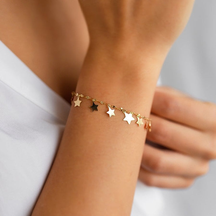 14k Gold Starry Boomerang Bracelet, 14k Solid Gold Bracelet, Gold Bracelet for women, Solid Gold Bracelet
