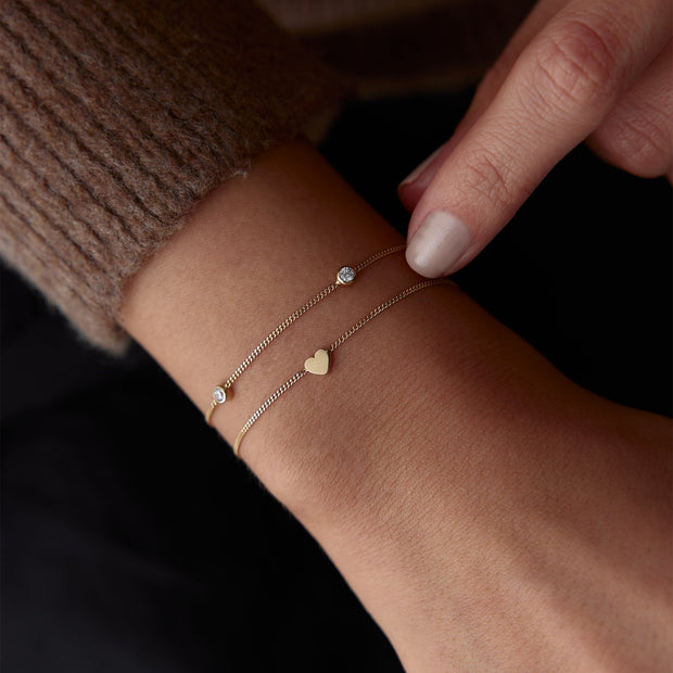 14k Gold Mini Heart Bracelet, 14k Solid Gold Bracelet, Gold Bracelet for women, Solid Gold Bracelet