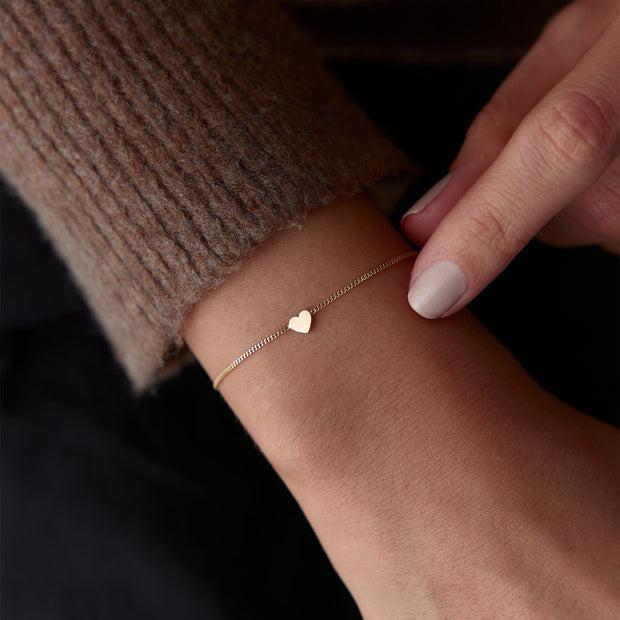 14k Gold Mini Heart Bracelet, 14k Solid Gold Bracelet, Gold Bracelet for women, Solid Gold Bracelet