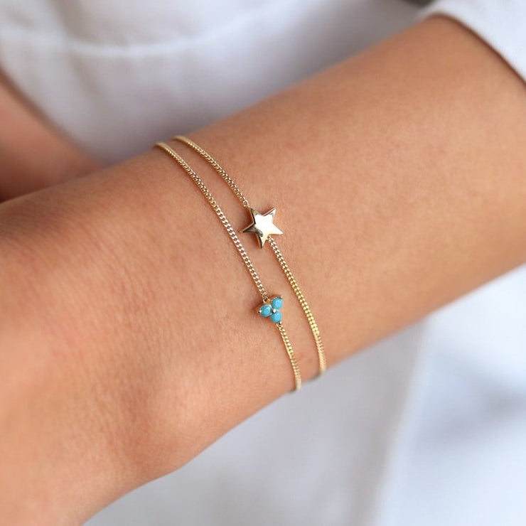 14k Gold Starry Turquoise Double Bracelet, 14k Solid Gold Bracelet, Gold Bracelet for women, Solid Gold Bracelet