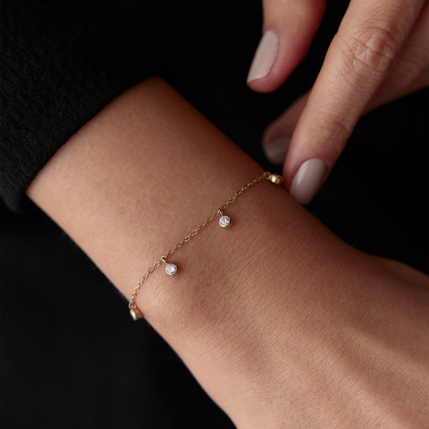 14k Gold Charm Bracelet with Stones, 14k Solid Gold Bracelet, Gold Bracelet for women, Solid Gold Bracelet