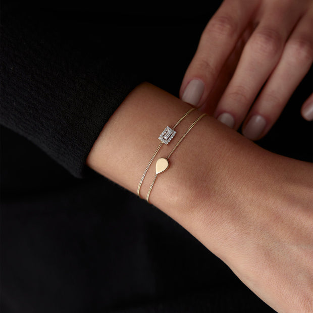 14k Gold Drop and Baguette Double Bracelet, 14k Solid Gold Bracelet, Gold Bracelet for women, Solid Gold Bracelet
