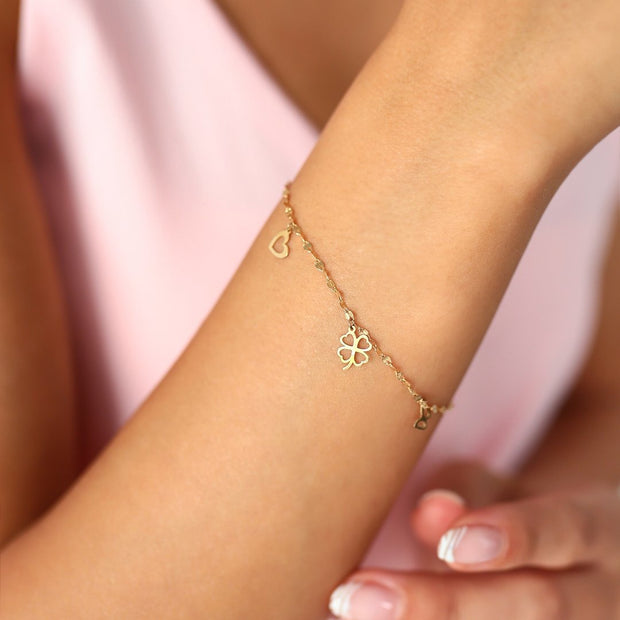 14k Gold Lucky Bracelet, 14k Solid Gold Bracelet, Gold Bracelet for women, Solid Gold Bracelet