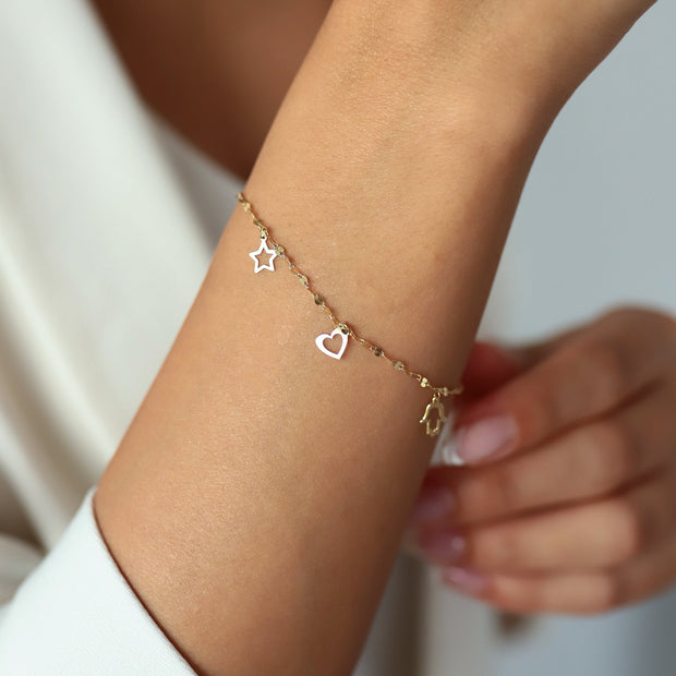 14k Gold Lucky Bracelet, 14k Solid Gold Bracelet, Gold Bracelet for women, Solid Gold Bracelet