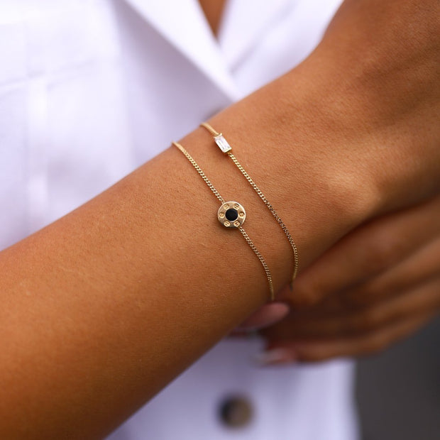 14k Gold Screw Baguette Double Bracelet, 14k Solid Gold Bracelet, Gold Bracelet for women, Solid Gold Bracelet