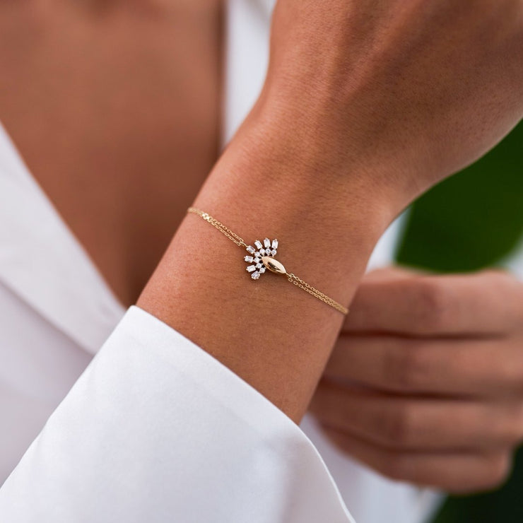 14k Gold Double Baguette Bracelet, 14k Solid Gold Bracelet, Gold Bracelet for women, Solid Gold Bracelet