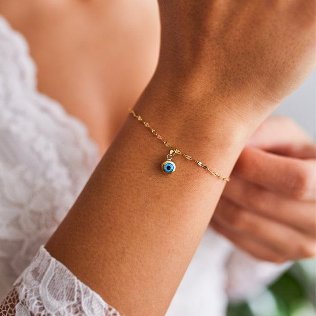14k Gold Eye Bracelet, 14k Solid Gold Bracelet, Gold Bracelet for women, Solid Gold Bracelet