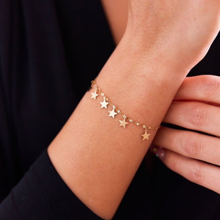 14k Gold Star Flood Bracelet, 14k Solid Gold Bracelet, Gold Bracelet for women, Solid Gold Bracelet
